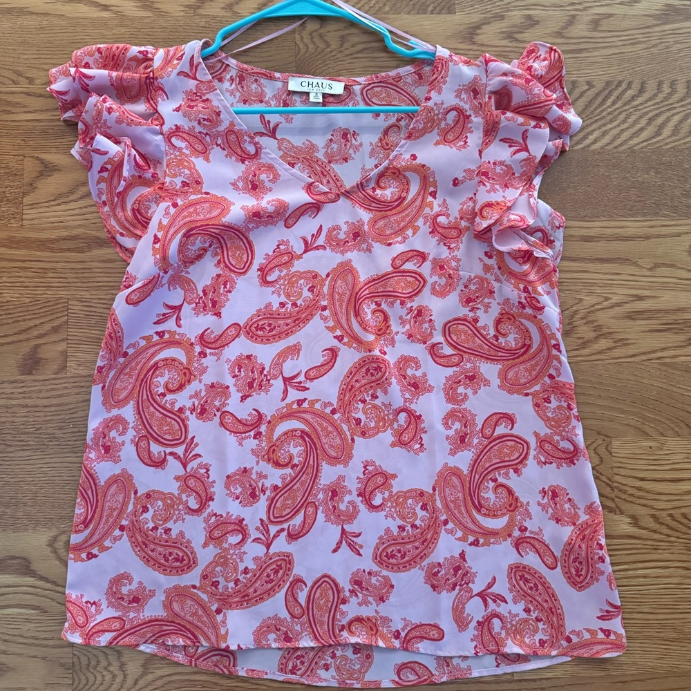 Chaus Pink and Red Paisley Top